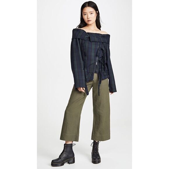 pushBUTTON wool Off Shoulder Jumper Jacket plaid in Navy Size XS - Picture 4 of 13